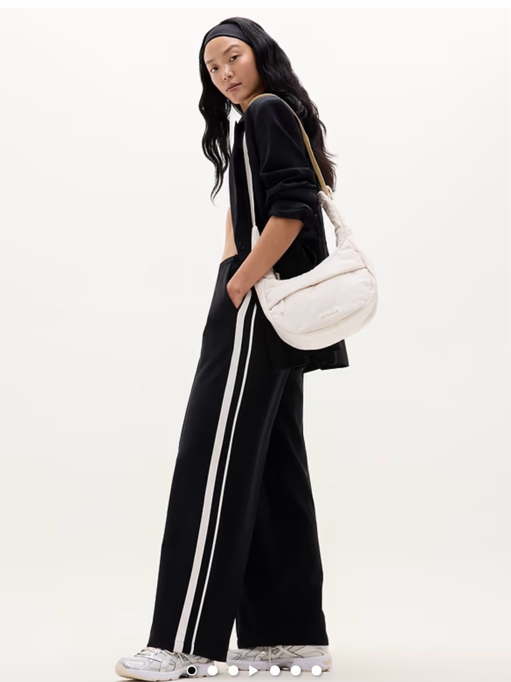 ATHLETA MVP MID-RISE SIDE STRIPE BLACK/BONE WIDE LEG PULL-ON PANTS NEW SzXXS
